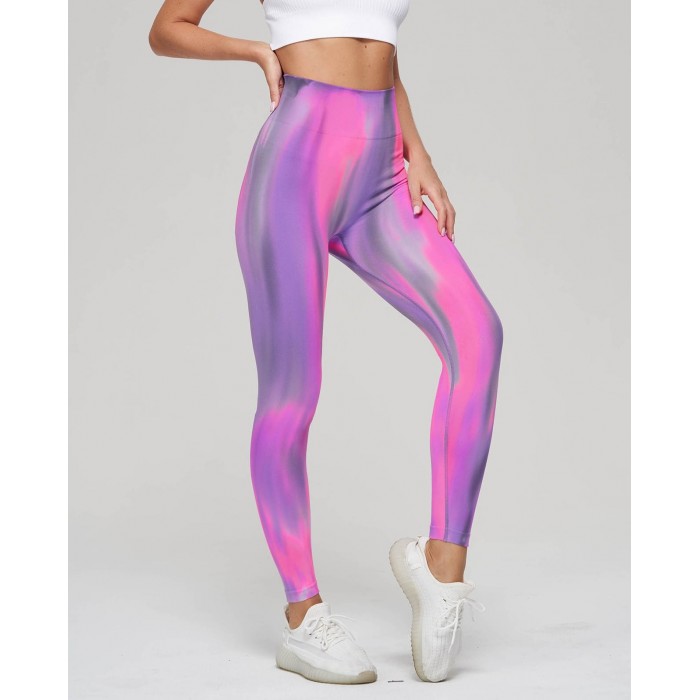 Безшовні легінси з Пуш-ап для спорту Leggings PUSH-UP Seamless Wave 10 (PINK-PURPLE)